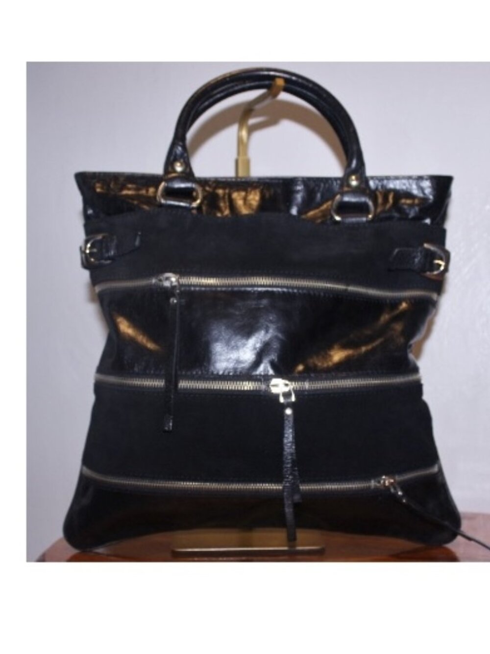 $598 Claudia Firenze Italy Edgy Multiple Zippers Multimedia Tote Handbag Bag